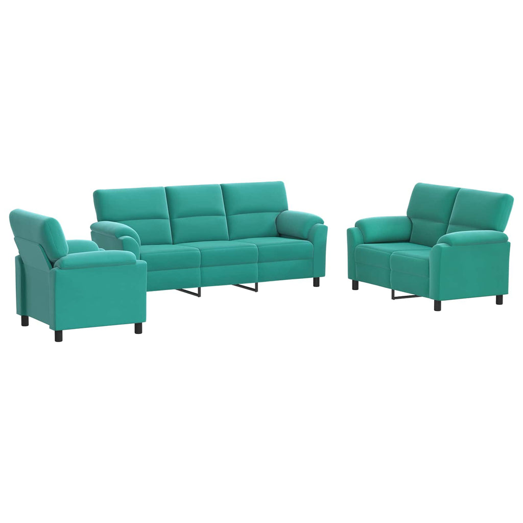 vidaXL Zestaw Sof 3 pcs Turkusowy Welur