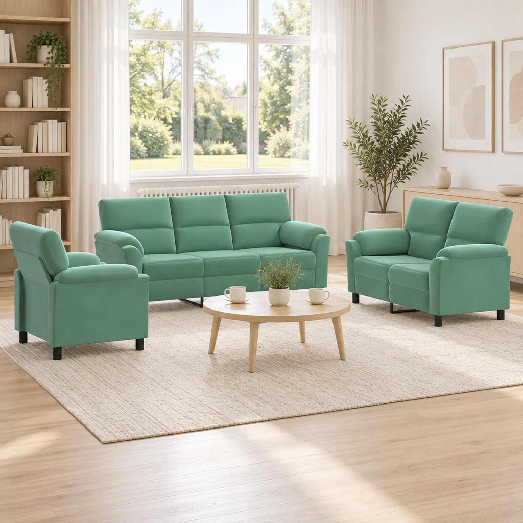 vidaXL Zestaw Sof 3 pcs Zielony morski Welur