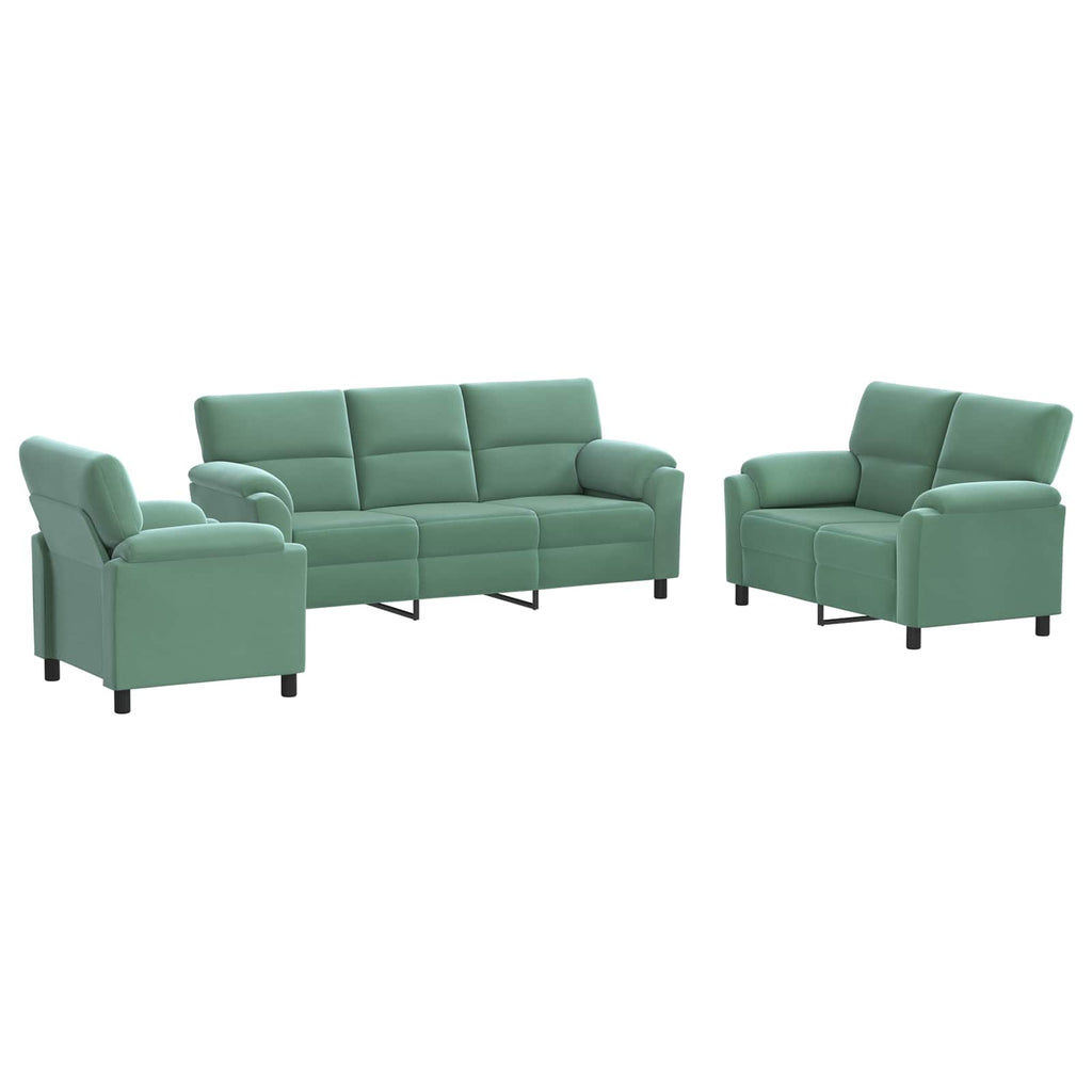 vidaXL Zestaw Sof 3 pcs Zielony morski Welur