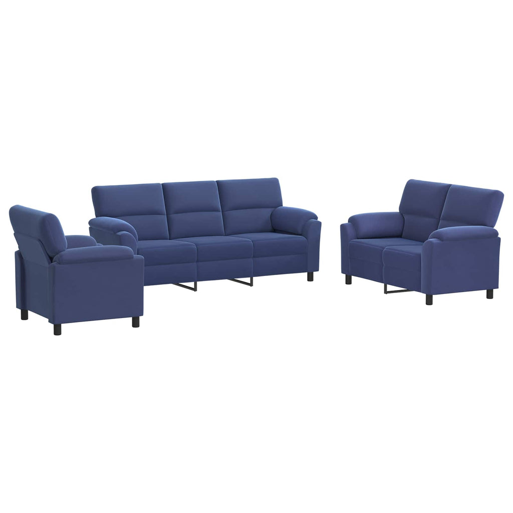 vidaXL Zestaw Sof 3 pcs Niebieski policyjny Welur