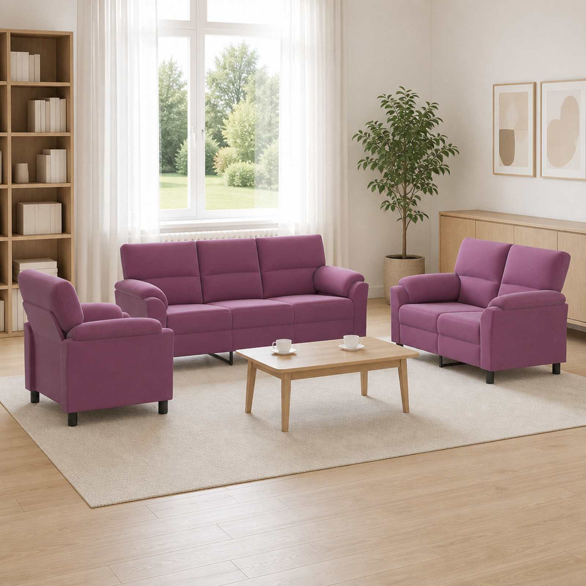 vidaXL Zestaw Sof 3 pcs Fioletowy Welur