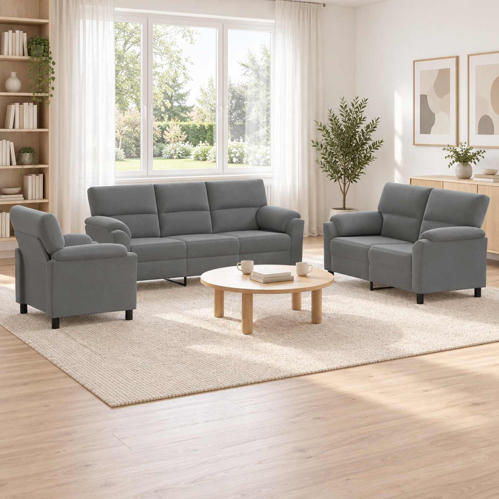 vidaXL Zestaw Sof 3 pcs ciemnoszary Welur