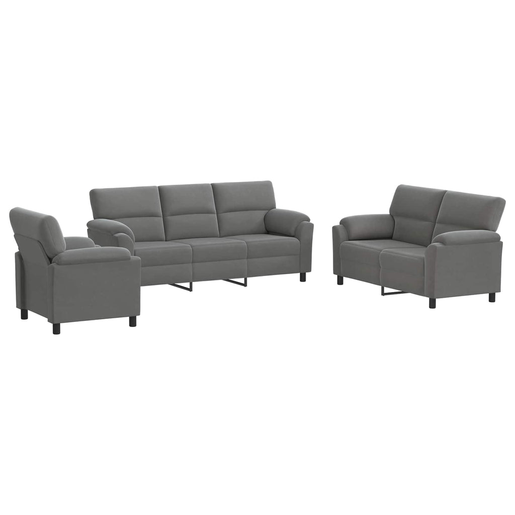 vidaXL Zestaw Sof 3 pcs ciemnoszary Welur