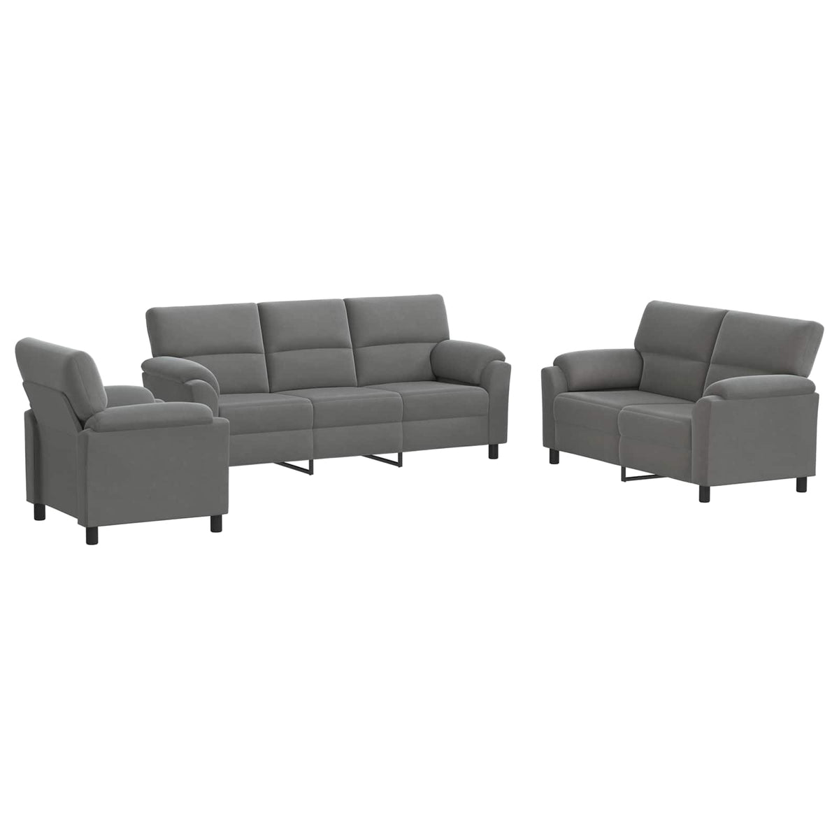 vidaXL Zestaw Sof 3 pcs ciemnoszary Welur