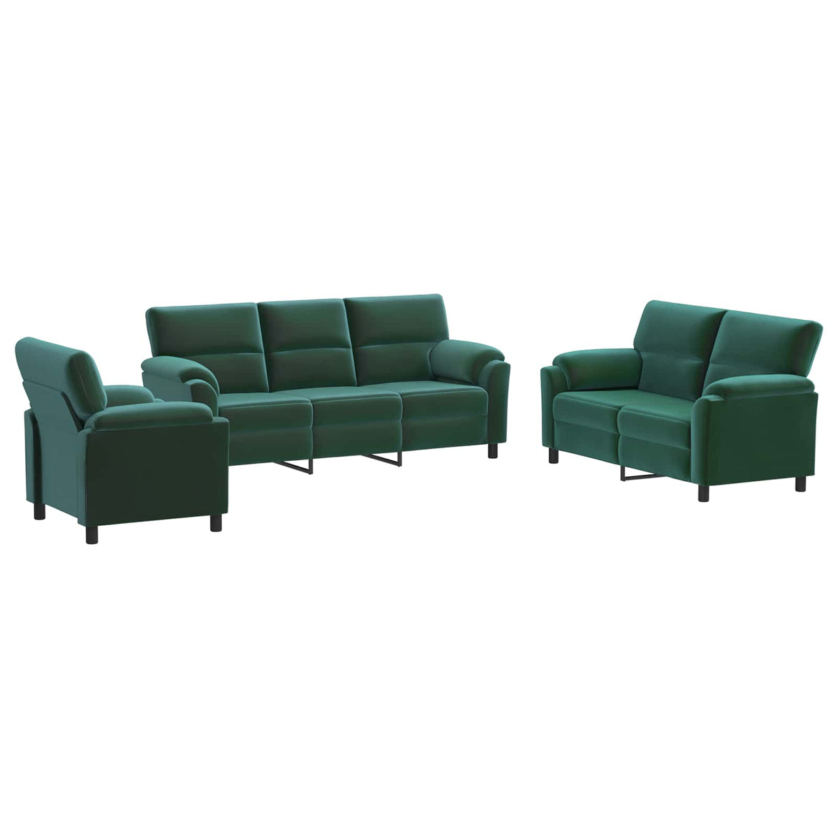 vidaXL Zestaw Sof 3 pcs Ciemnozielony Welur