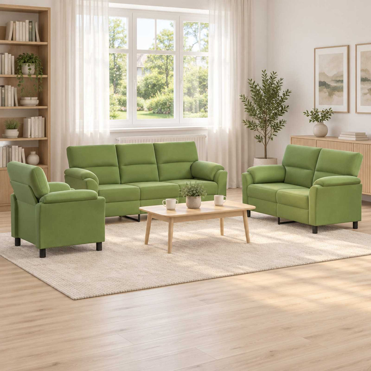 vidaXL Zestaw Sof 3 pcs Jasnozielony Welur