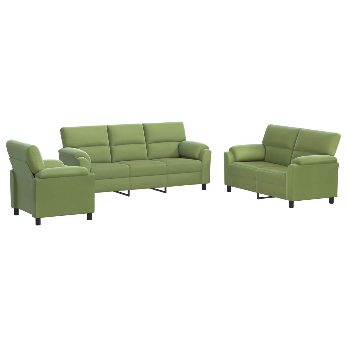 vidaXL Zestaw Sof 3 pcs Jasnozielony Welur