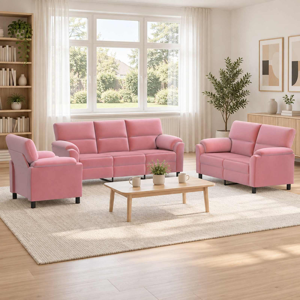vidaXL Zestaw Sof 3 pcs różowy Welur