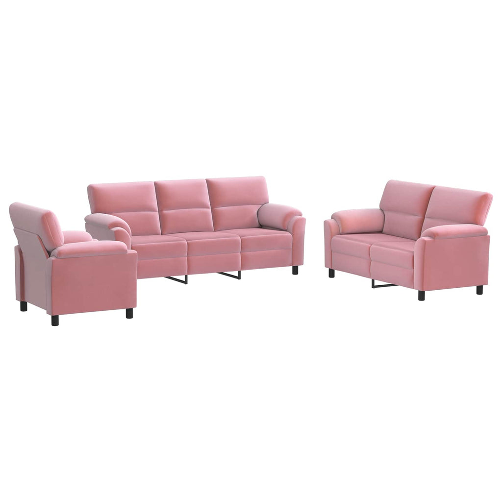 vidaXL Zestaw Sof 3 pcs różowy Welur