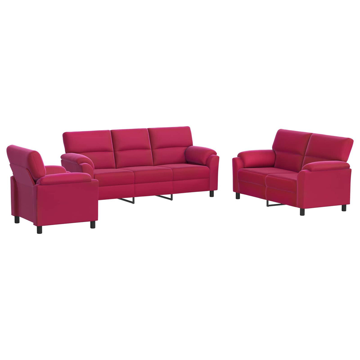 vidaXL Zestaw Sof 3 pcs Czerwone wino Welur