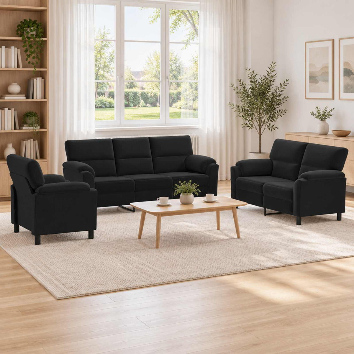 vidaXL Zestaw Sof 3 pcs Czarny Welur