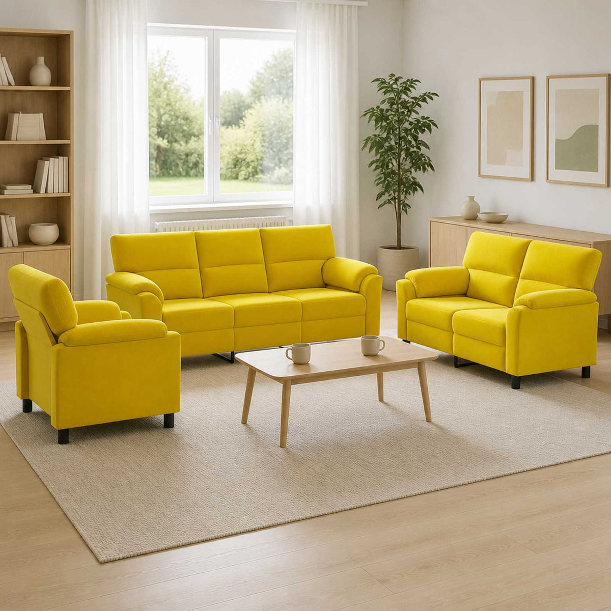 vidaXL Zestaw Sof 3 pcs żółty Welur