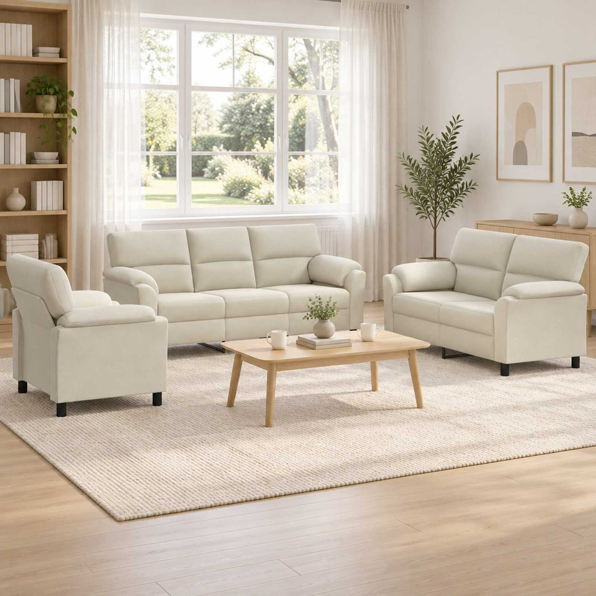 vidaXL Zestaw Sof 3 pcs kremowy Welur