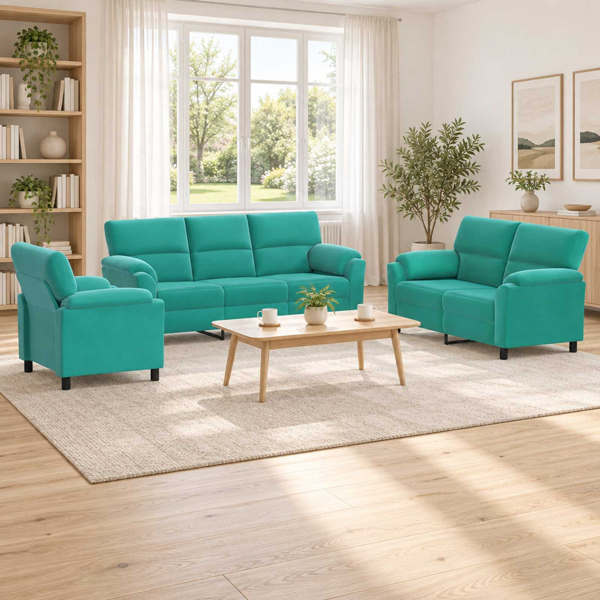 vidaXL Zestaw Sof 3 pcs Turkusowy Welur