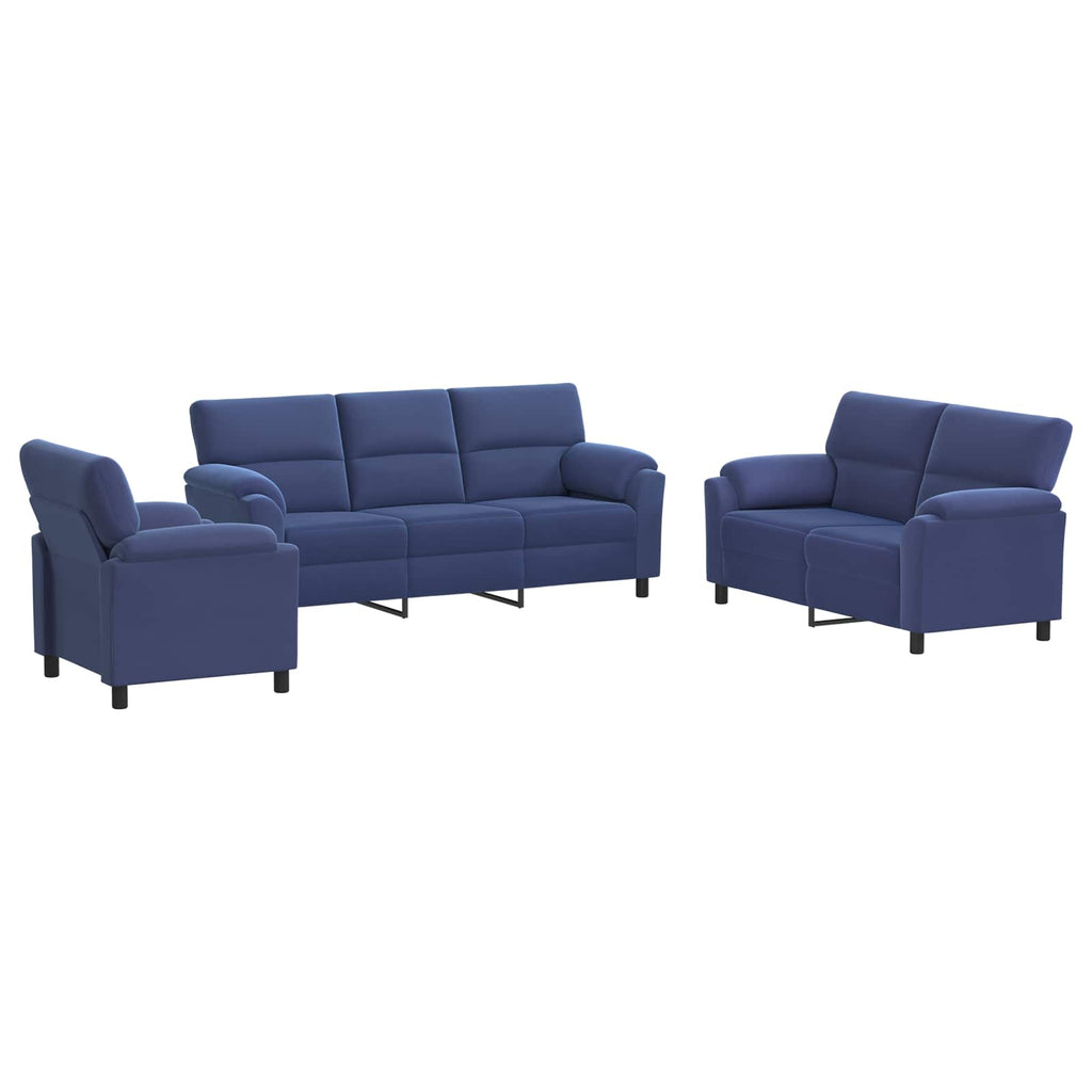 vidaXL Zestaw Sof 3 pcs Niebieski policyjny Welur
