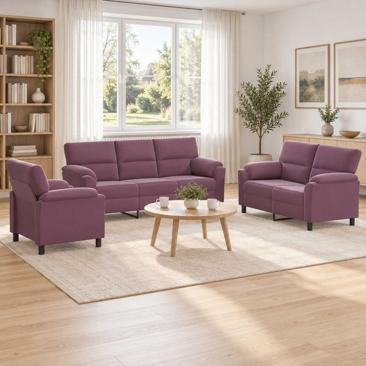 vidaXL Zestaw Sof 3 pcs Fioletowy Welur