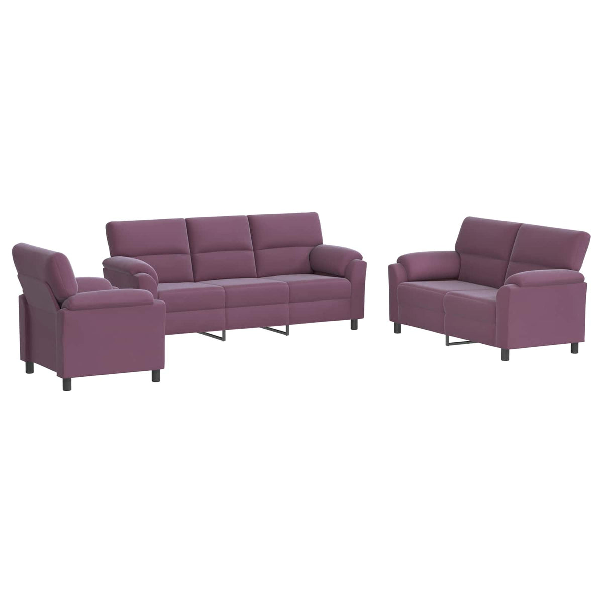 vidaXL Zestaw Sof 3 pcs Fioletowy Welur