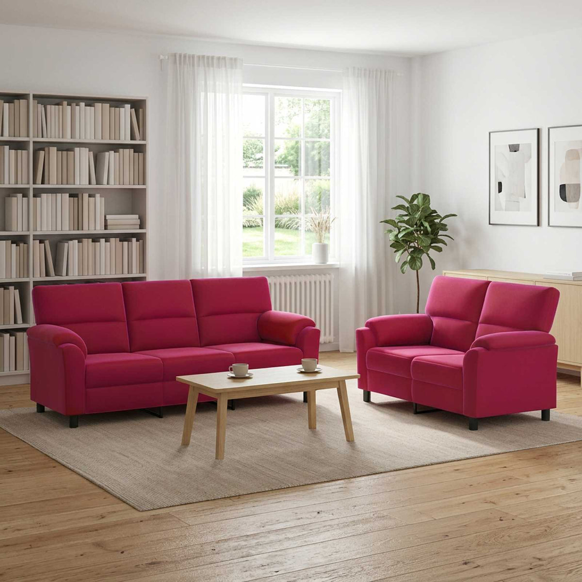 vidaXL Zestaw Sof 2 pcs Czerwone wino Welur