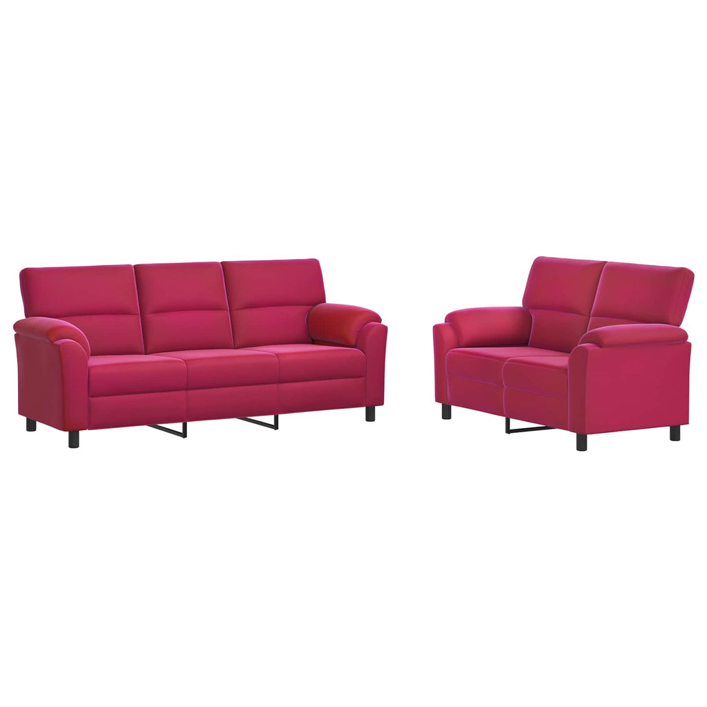 vidaXL Zestaw Sof 2 pcs Czerwone wino Welur