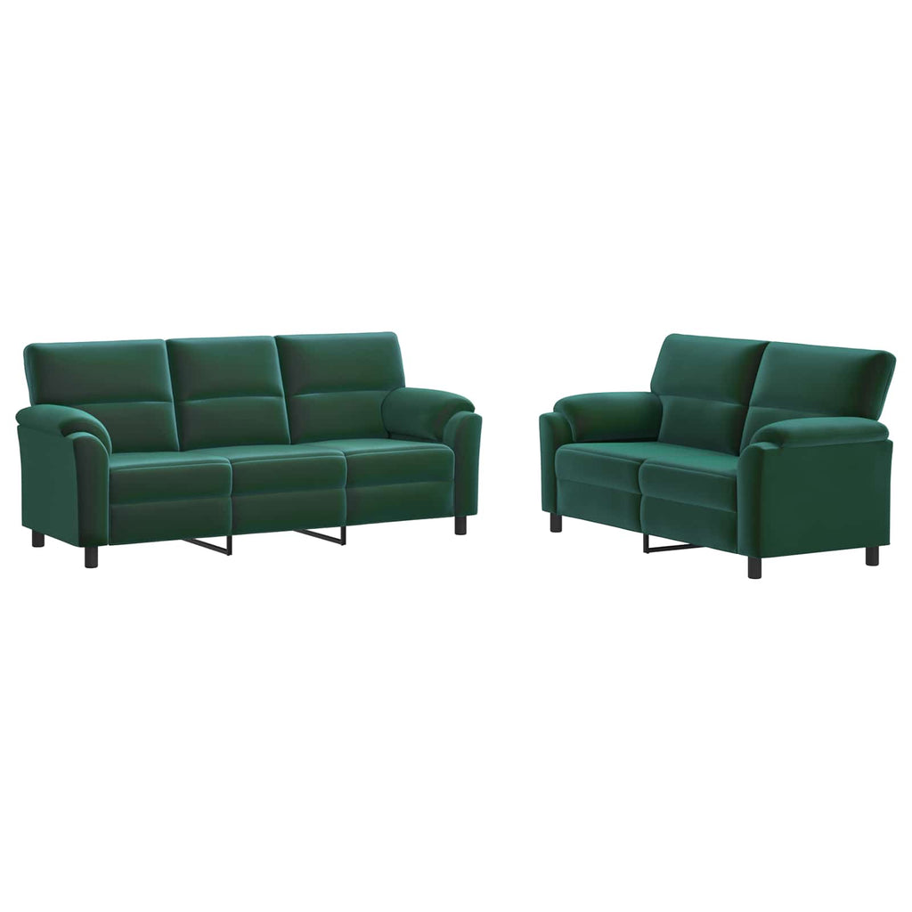 vidaXL Zestaw Sof 2 pcs Ciemnozielony Welur