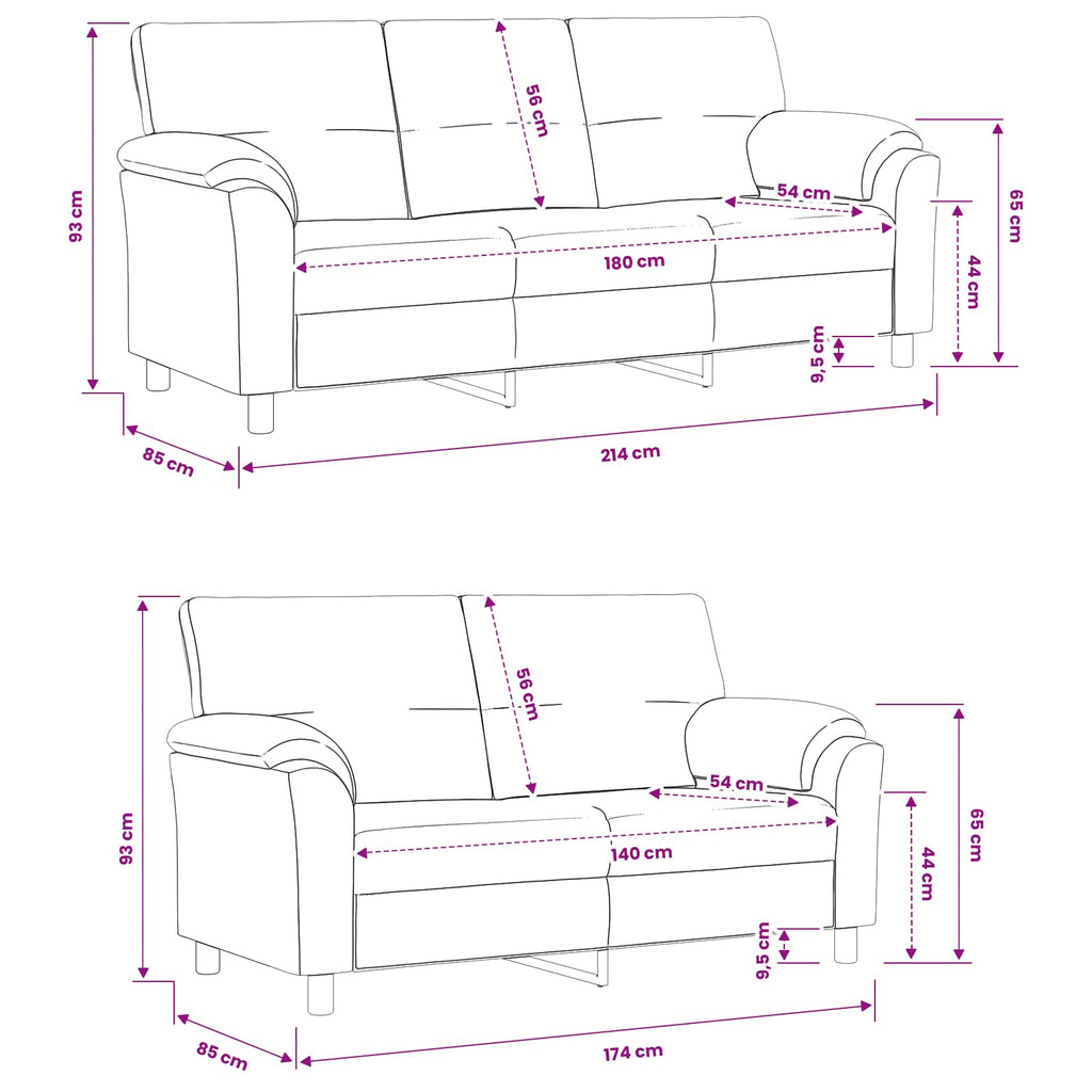 vidaXL Zestaw Sof 2 pcs różowy Welur