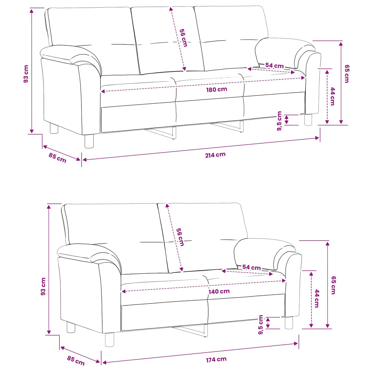 vidaXL Zestaw Sof 2 pcs różowy Welur