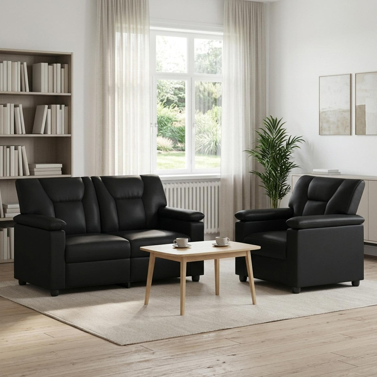 vidaXL Zestaw Sof 2 pcs Czarny Ekoskóra