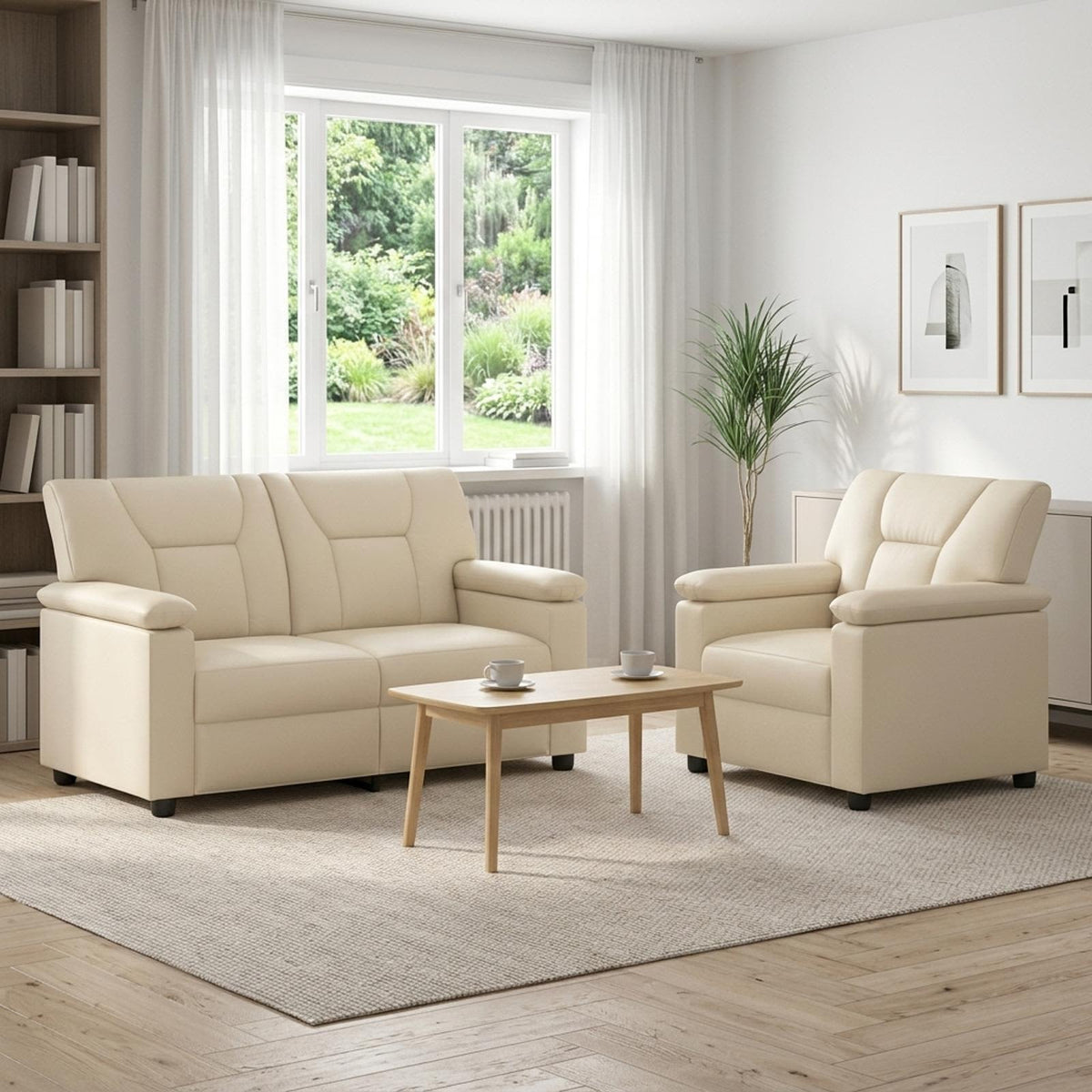 vidaXL Zestaw Sof 2 pcs kremowy Ekoskóra