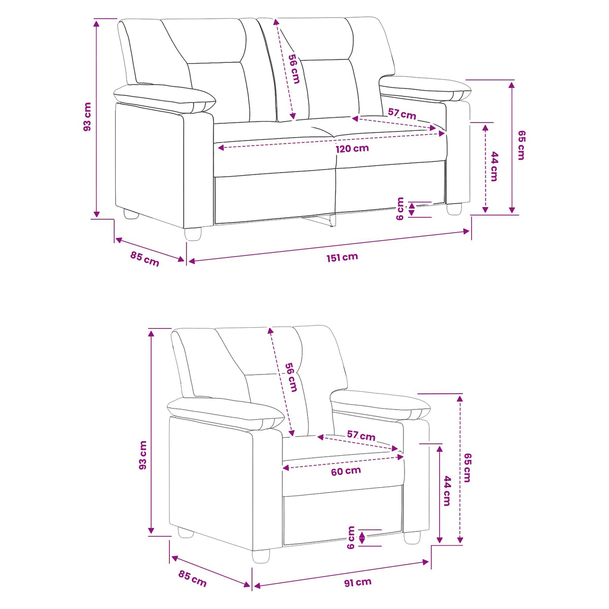 vidaXL Zestaw Sof 2 pcs Biały Ekoskóra