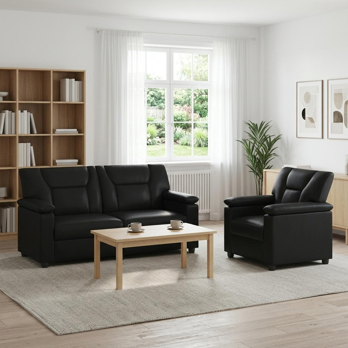 vidaXL Zestaw Sof 2 pcs Czarny Ekoskóra