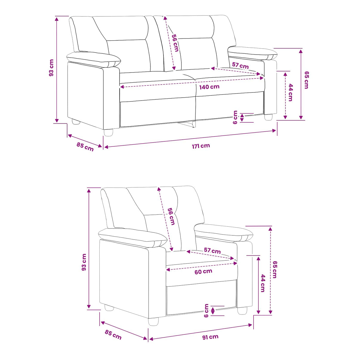 vidaXL Zestaw Sof 2 pcs Czarny Ekoskóra