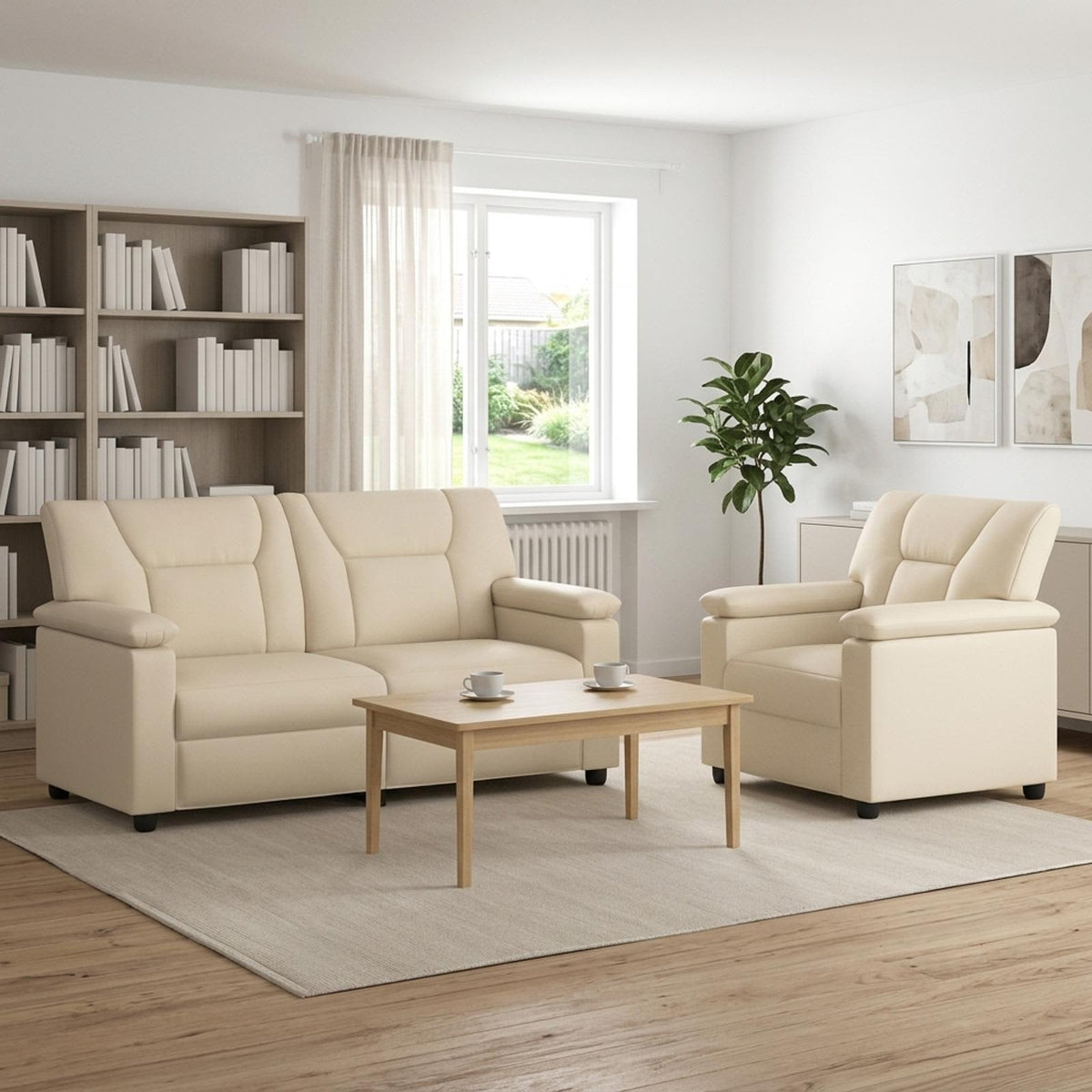 vidaXL Zestaw Sof 2 pcs kremowy Ekoskóra