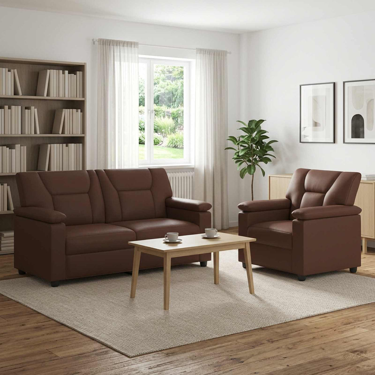 vidaXL Zestaw Sof 2 pcs brązowy Ekoskóra