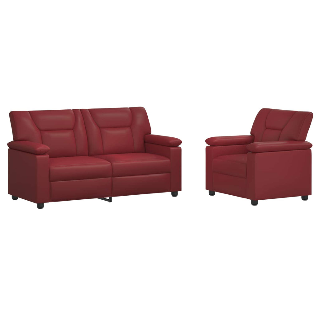 vidaXL Zestaw Sof 2 pcs Czerwone wino Ekoskóra