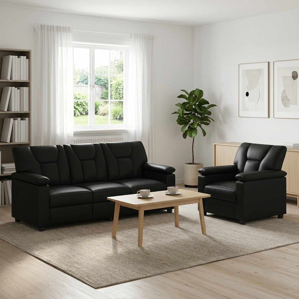 vidaXL Zestaw Sof 2 pcs Czarny Ekoskóra