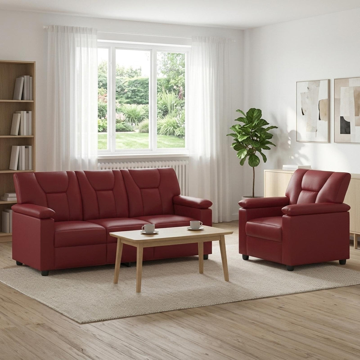 vidaXL Zestaw Sof 2 pcs Czerwone wino Ekoskóra