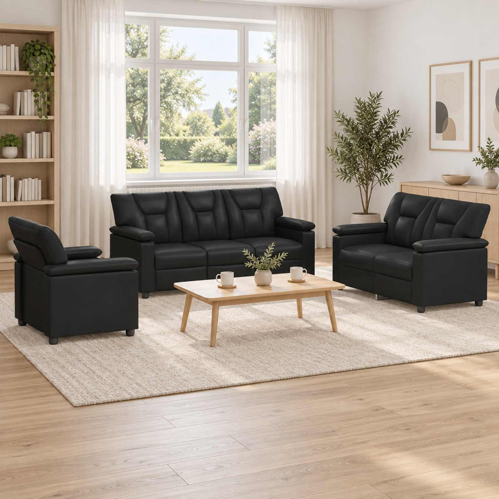vidaXL Zestaw Sof 3 pcs Czarny Ekoskóra