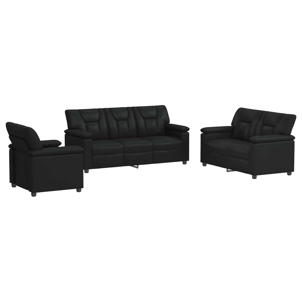 vidaXL Zestaw Sof 3 pcs Czarny Ekoskóra