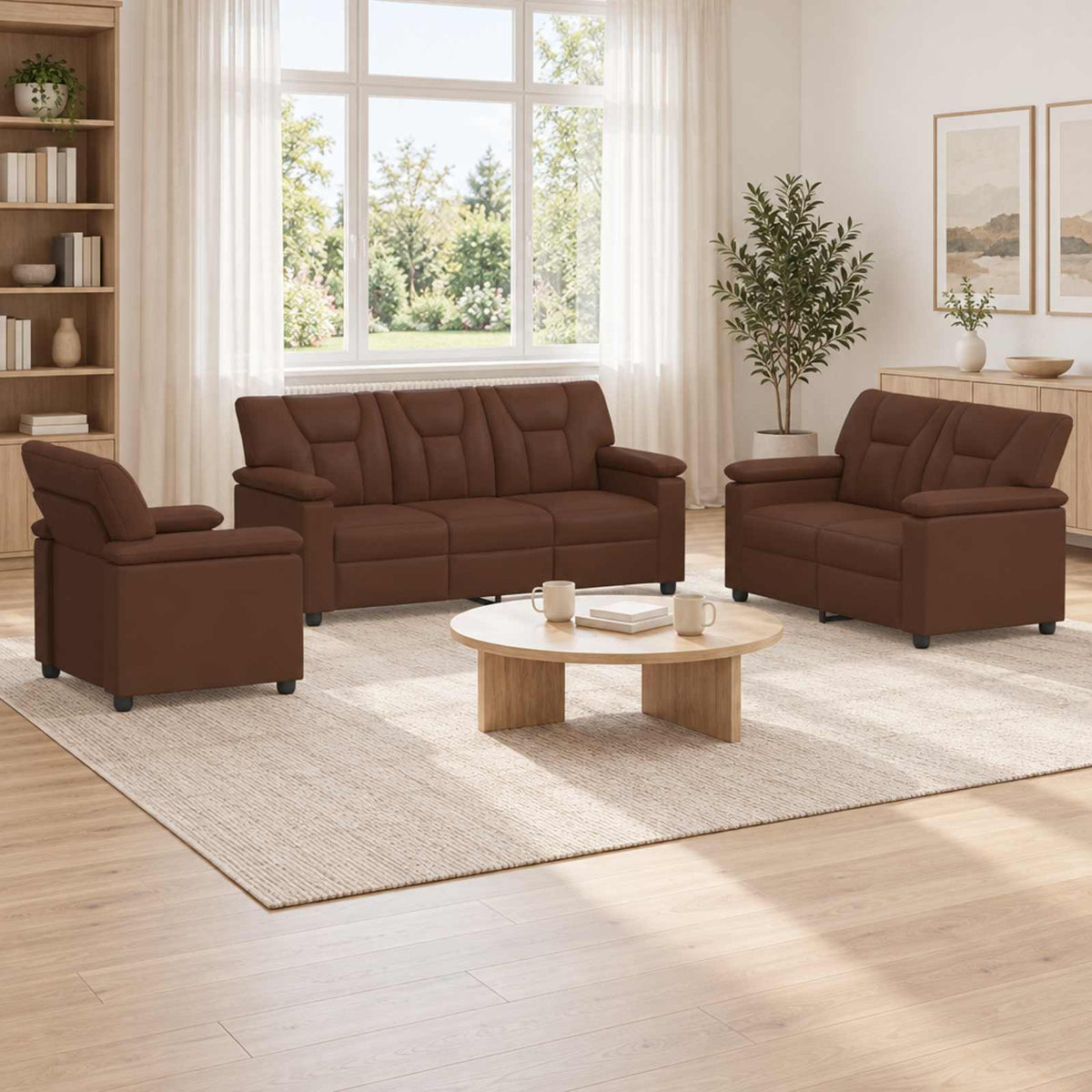 vidaXL Zestaw Sof 3 pcs brązowy Ekoskóra