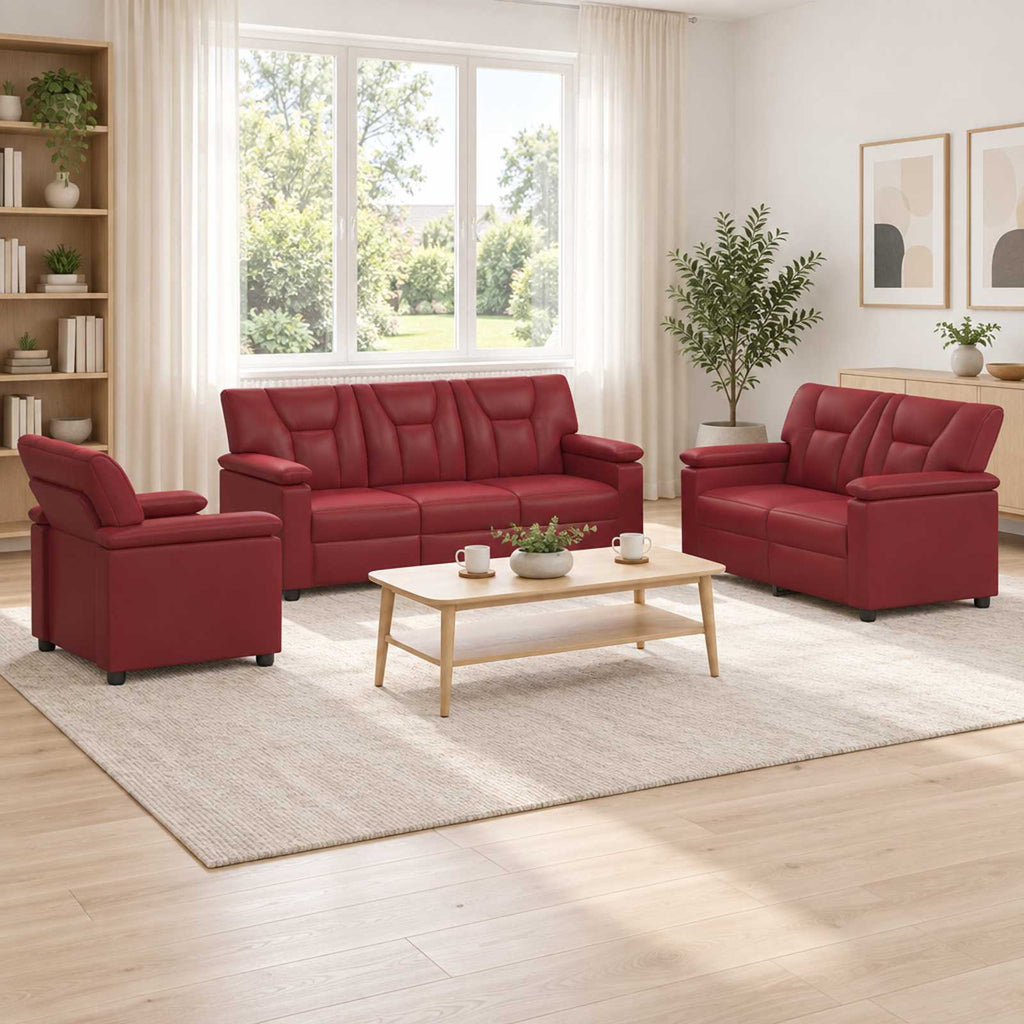 vidaXL Zestaw Sof 3 pcs Czerwone wino Ekoskóra