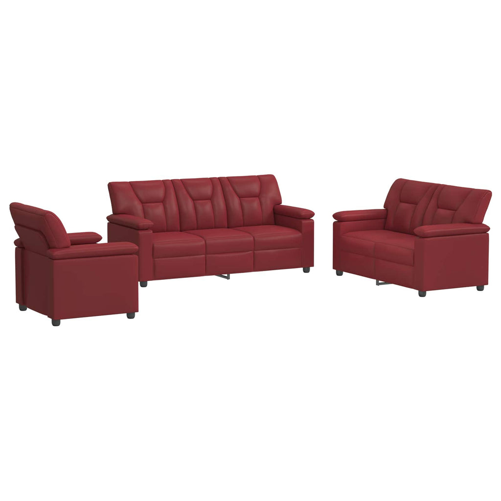 vidaXL Zestaw Sof 3 pcs Czerwone wino Ekoskóra