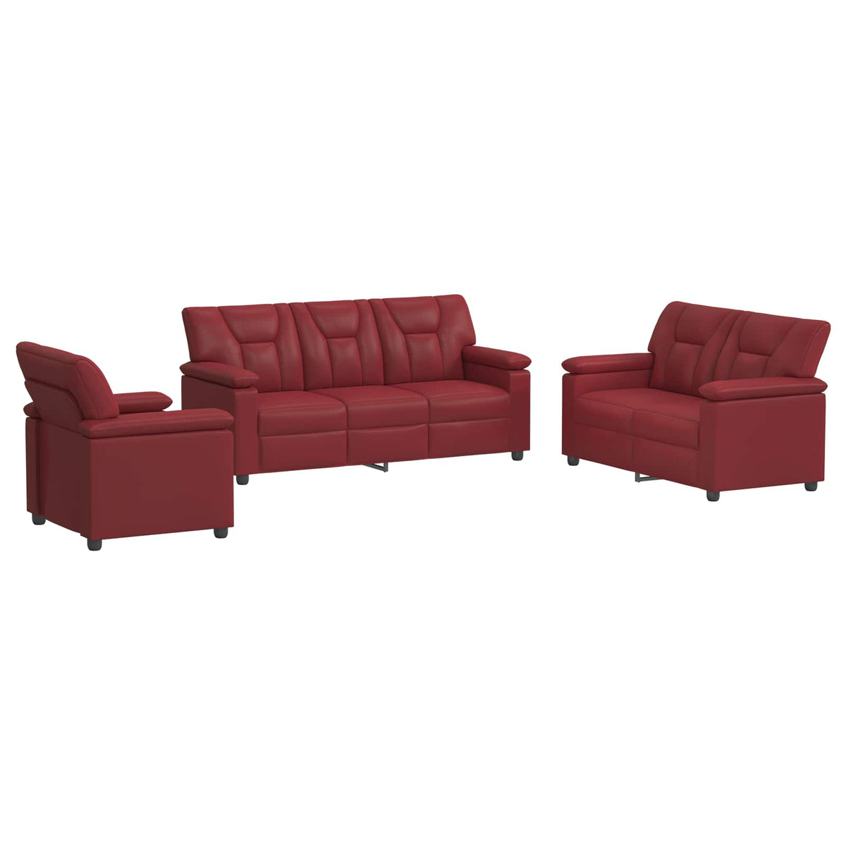 vidaXL Zestaw Sof 3 pcs Czerwone wino Ekoskóra