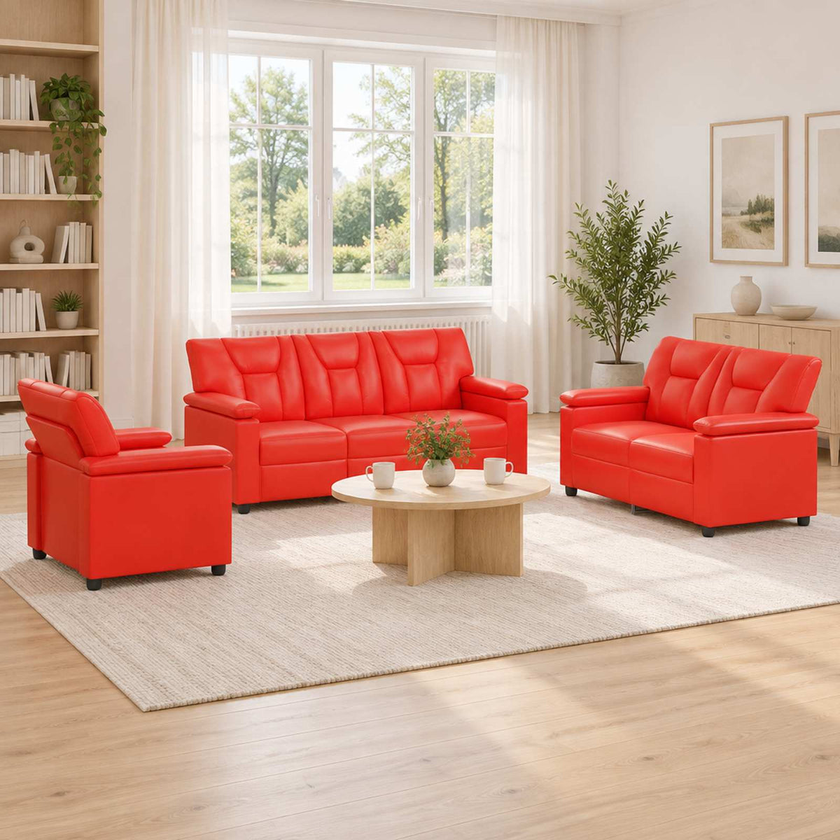 vidaXL Zestaw Sof 3 pcs czerwony Ekoskóra