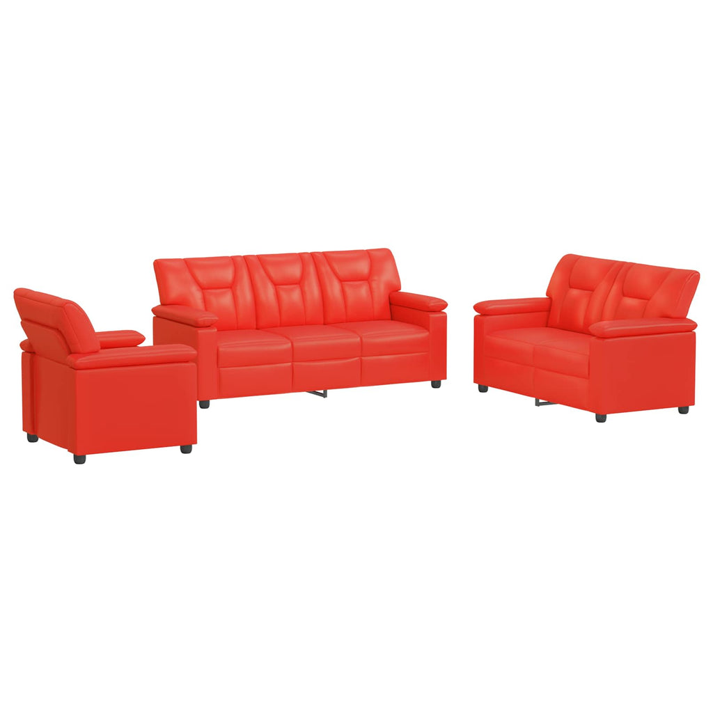 vidaXL Zestaw Sof 3 pcs czerwony Ekoskóra