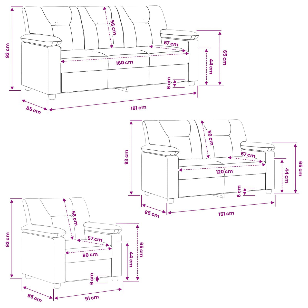 vidaXL Zestaw Sof 3 pcs Cappuccino Ekoskóra