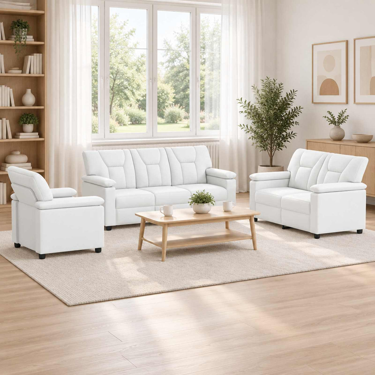 vidaXL Zestaw Sof 3 pcs Biały Ekoskóra