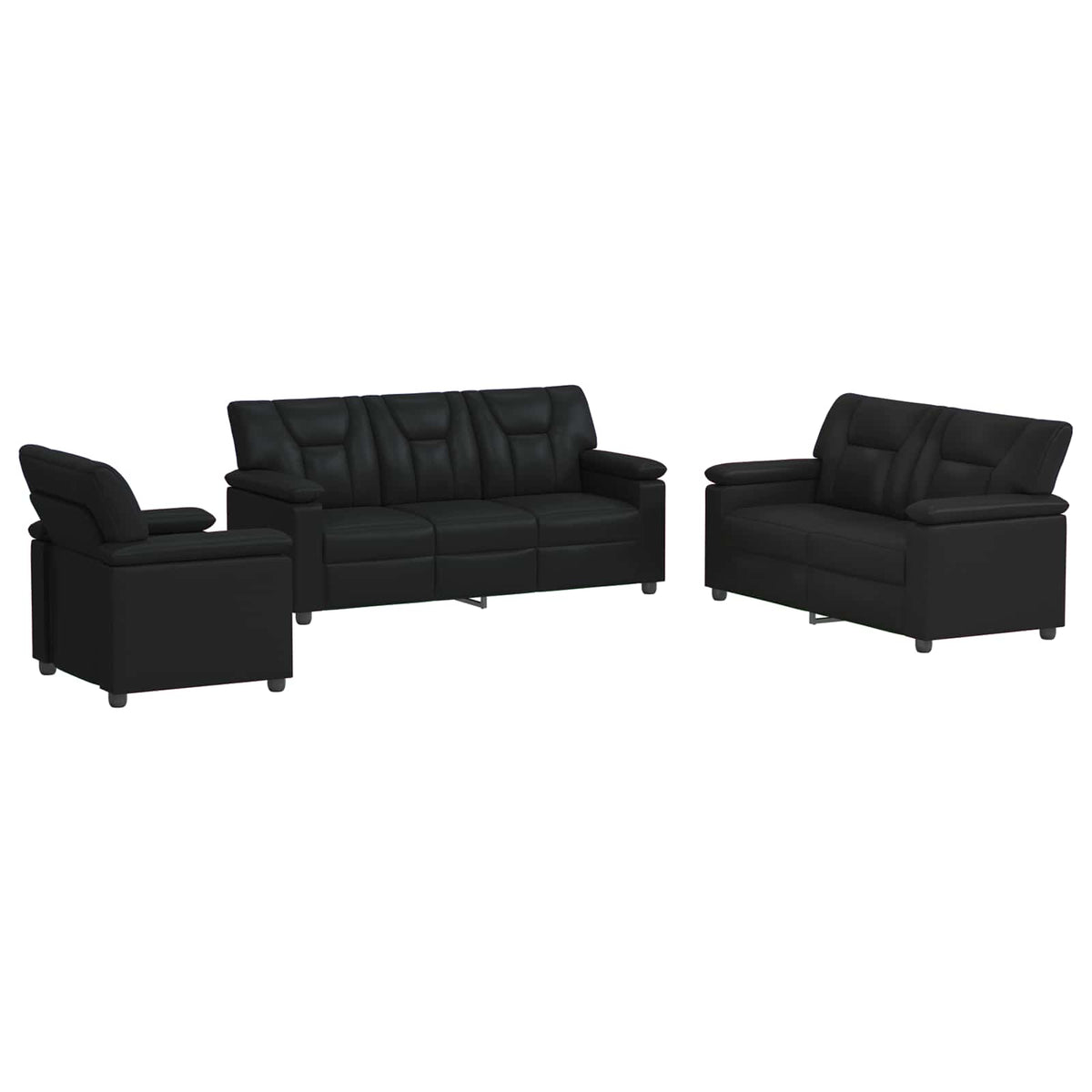 vidaXL Zestaw Sof 3 pcs Czarny Ekoskóra