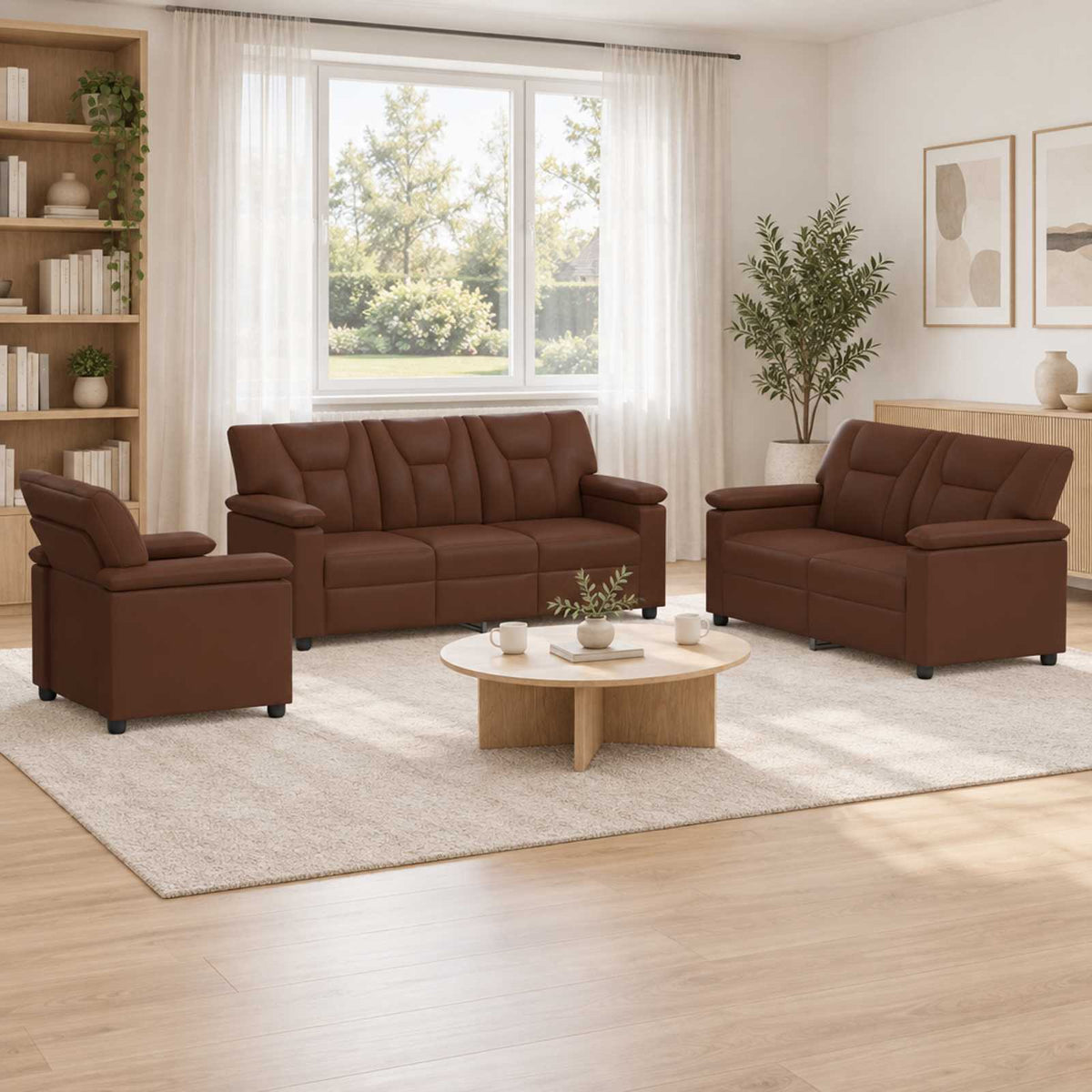 vidaXL Zestaw Sof 3 pcs brązowy Ekoskóra