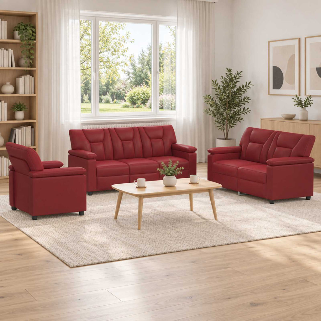 vidaXL Zestaw Sof 3 pcs Czerwone wino Ekoskóra
