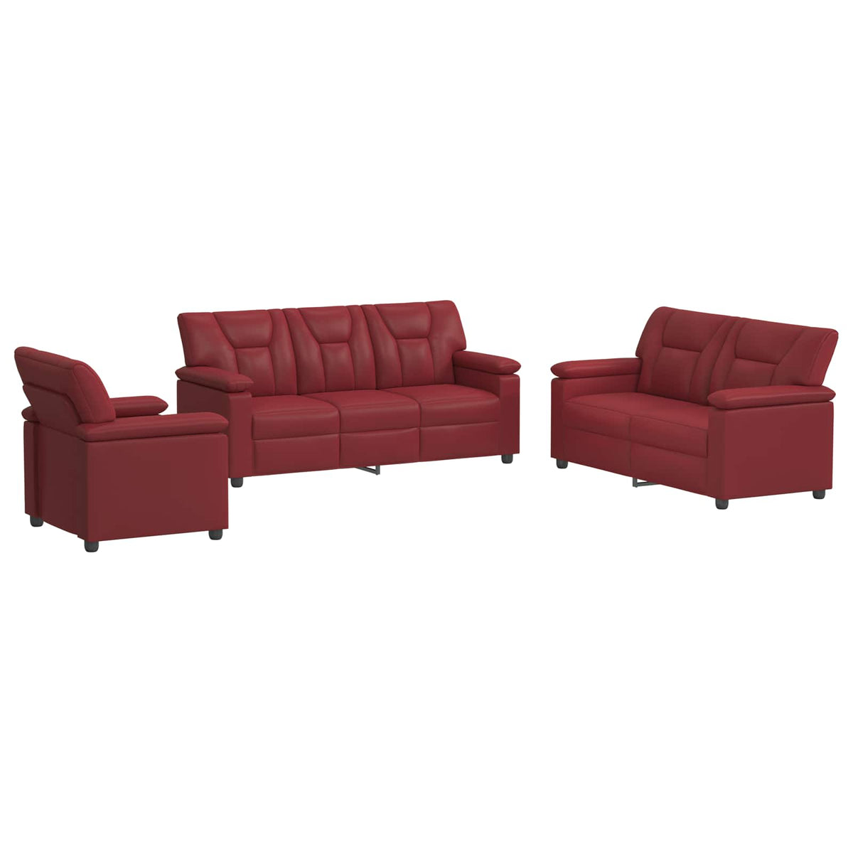 vidaXL Zestaw Sof 3 pcs Czerwone wino Ekoskóra